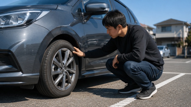 購入したタイヤを整備工場で交換するイメージ